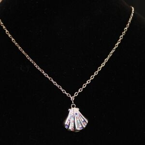 Crystal covered clam shell style necklace custom made by hand.